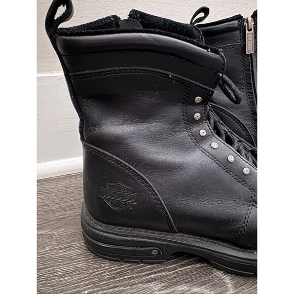 Harley Davidson Women’s Black Leather Biker Combat Style Boots Size 8 - Picture 3 of 7